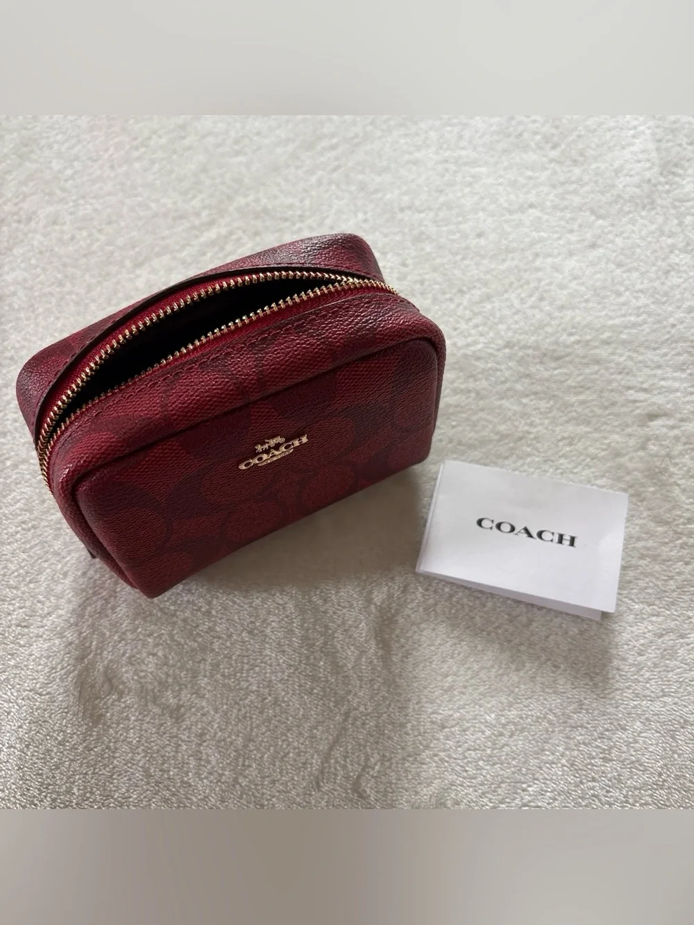 Coach Red Signature Pattern Zippered Mini Makeup Cosmetic Pouch - READ
